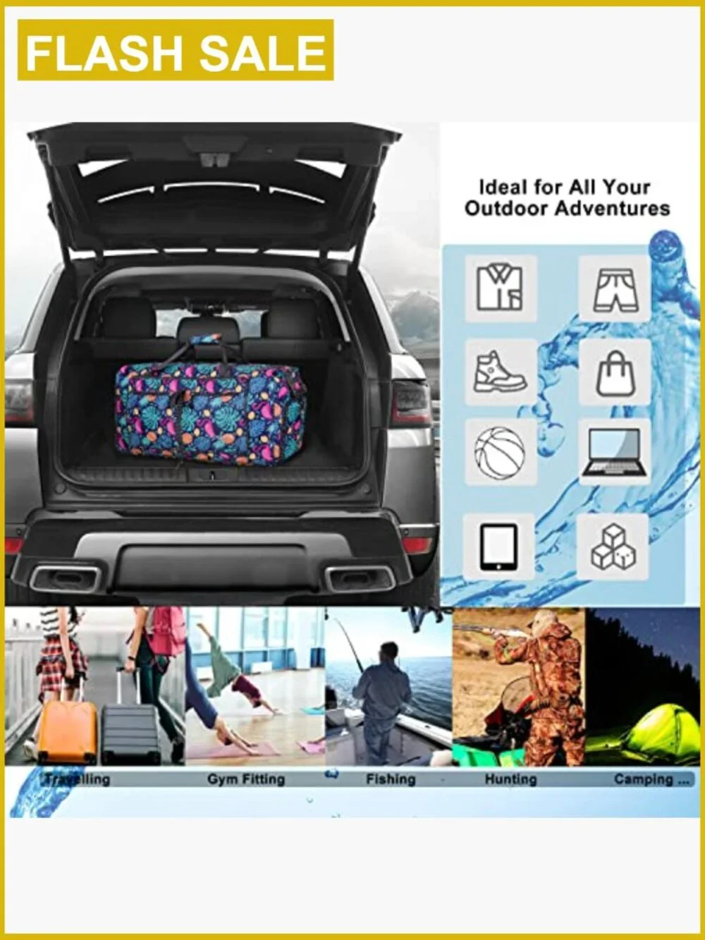 Large Foldable Waterproof Travel Duffel Bag Sports Gym Beach